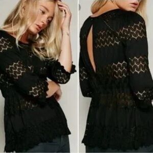 Free People Fire Island Cinch Top Black embroidery/ Lace Details No side tag (s)